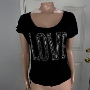 Vintage y2K Davida Shirt M Mesh NWT Sheer NEW LOVE Bling Women's Rayon V3-1